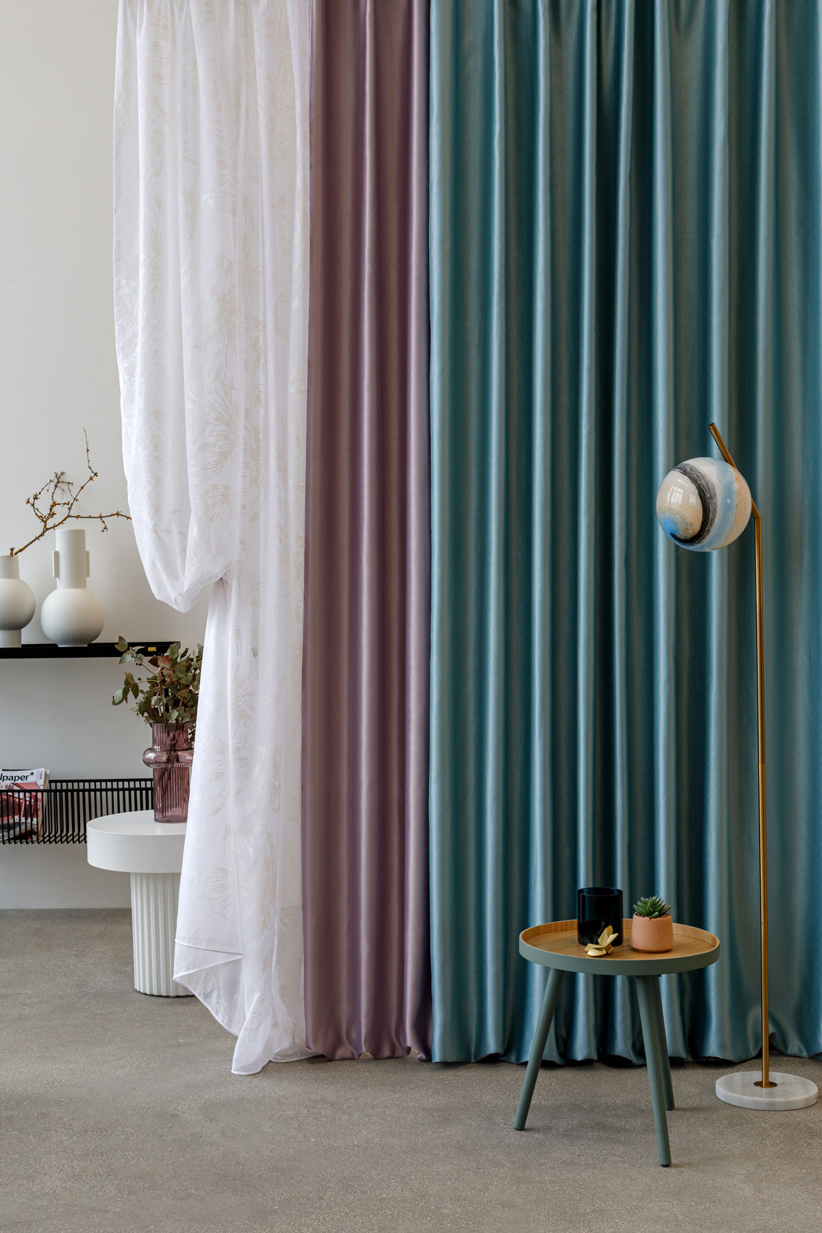 Mint green colored curtain fabric