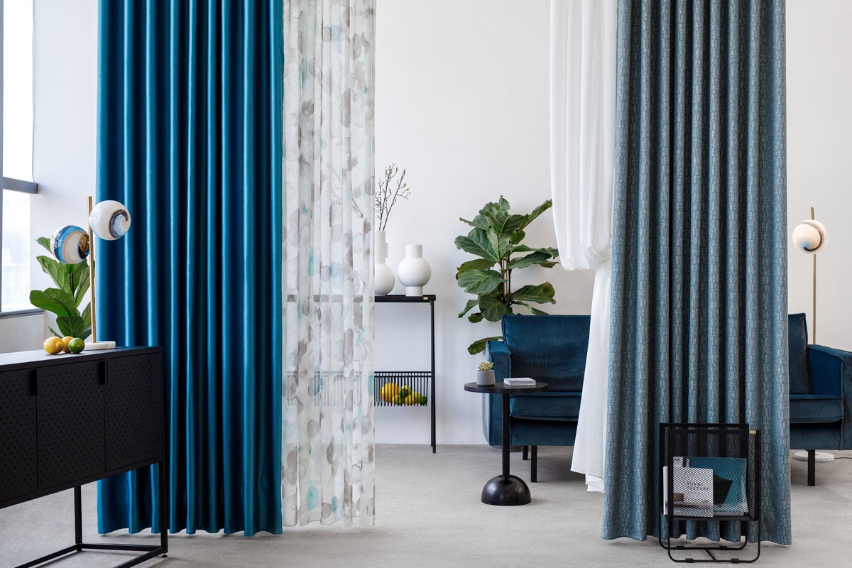 Blue colored curtain fabric