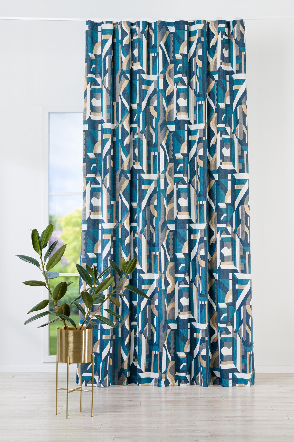 Salto Curtain blue geometrical pattern