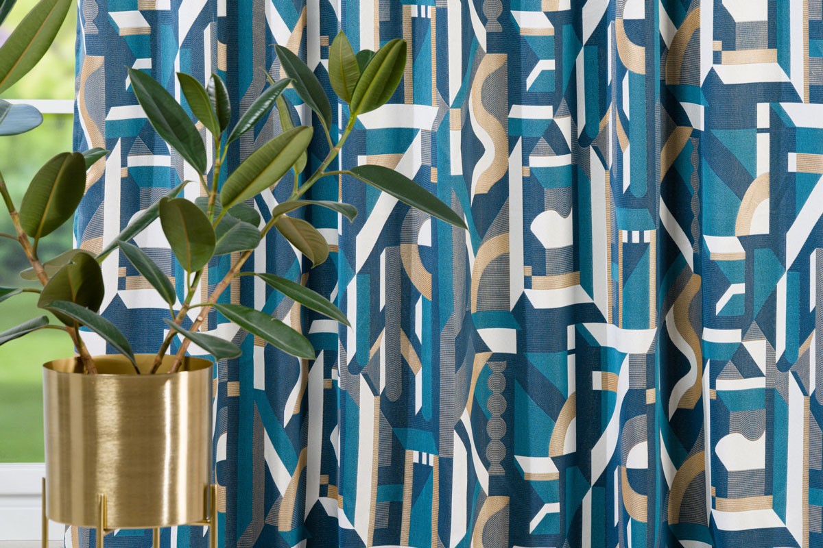 Salto Curtain blue geometrical pattern