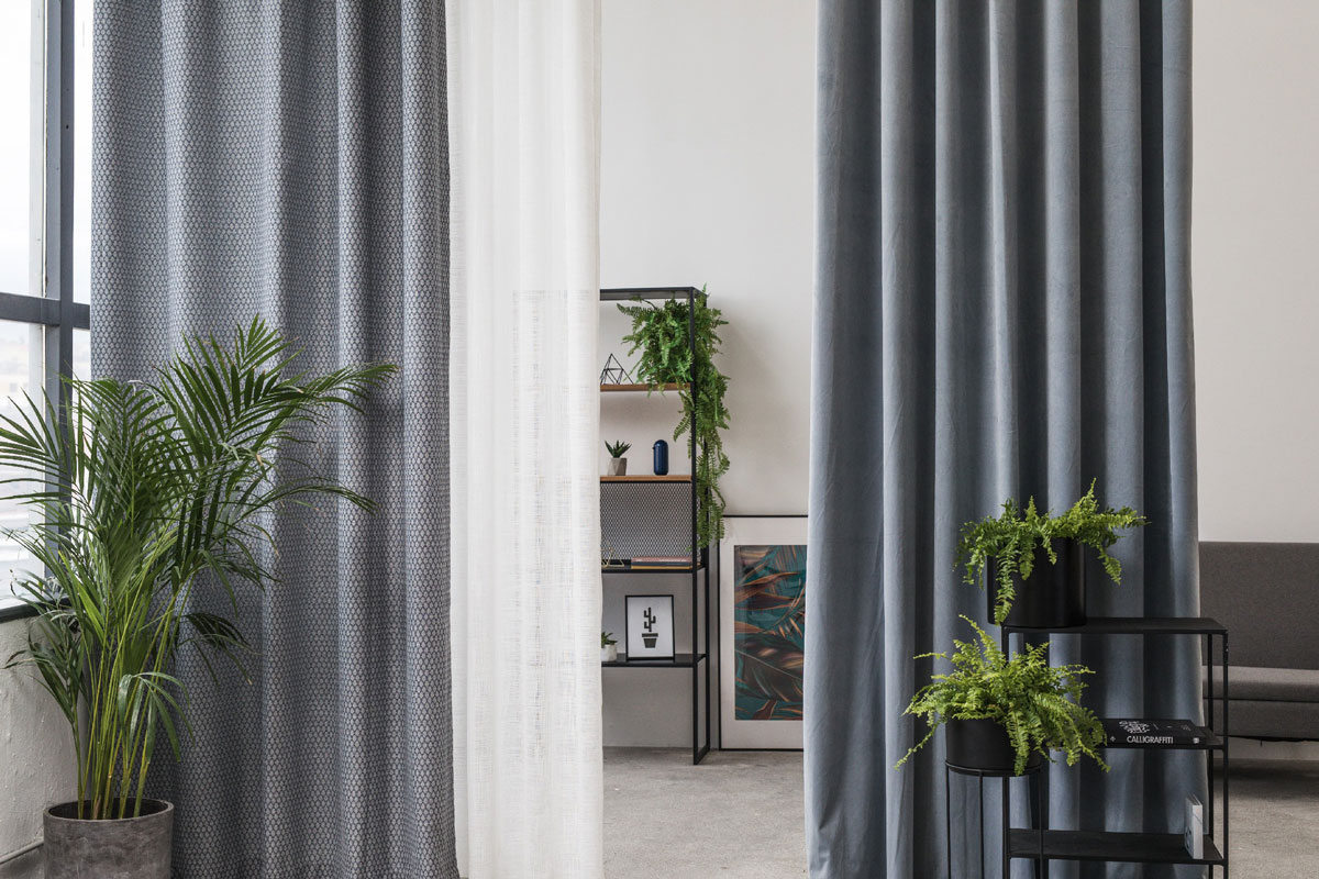 Castellano grey colored fabric curtain