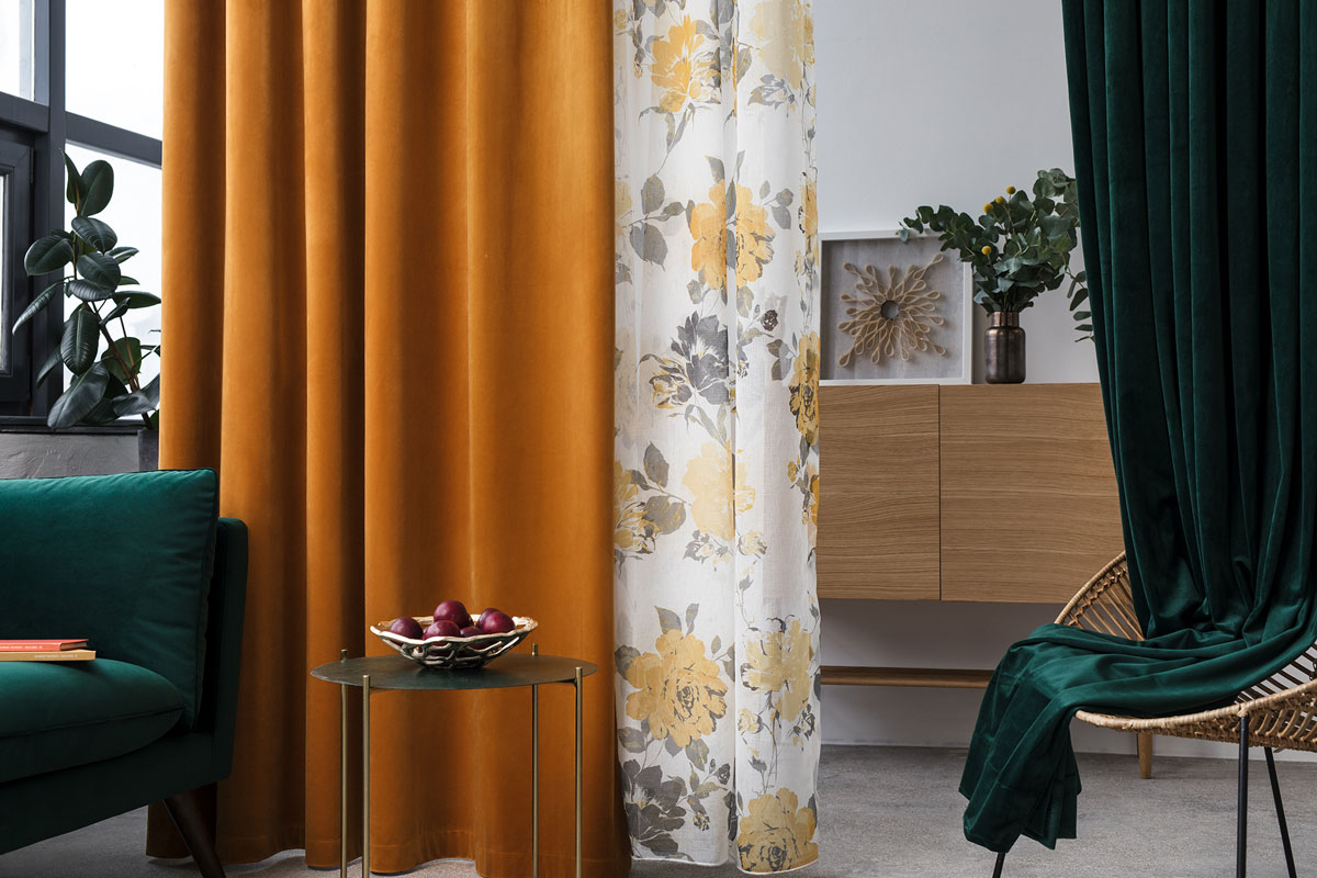 Castellano yellow colored fabric curtain