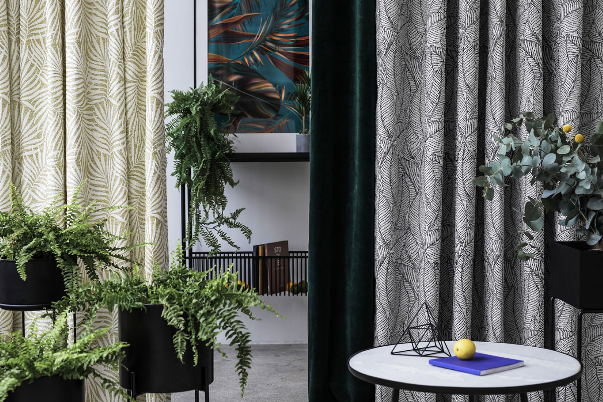 Castellano emerald green colored fabric curtain