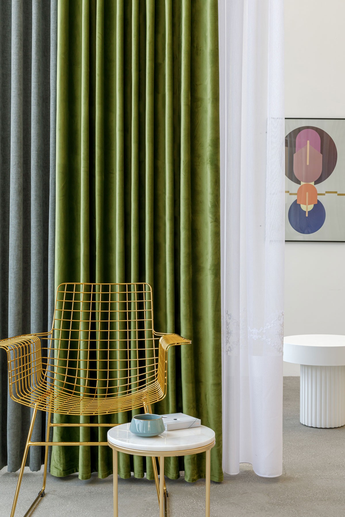 Castellano green colored fabric curtain