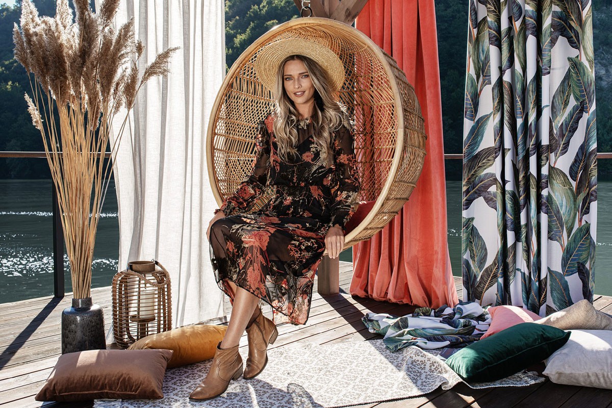 Castellano coral colored fabric curtain