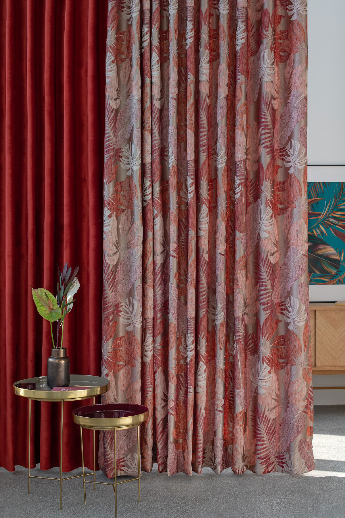 Castellano terracotta colored fabric curtain