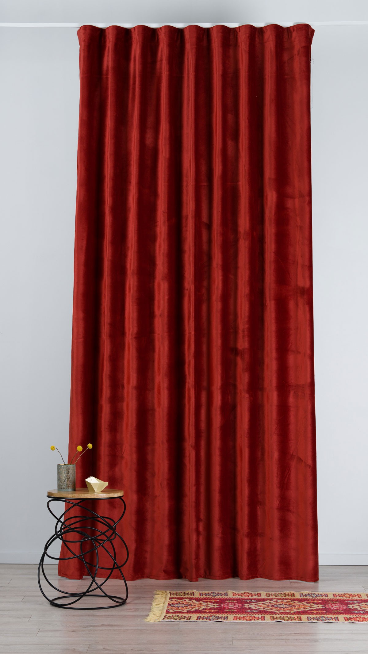 Castellano terracotta colored fabric curtain