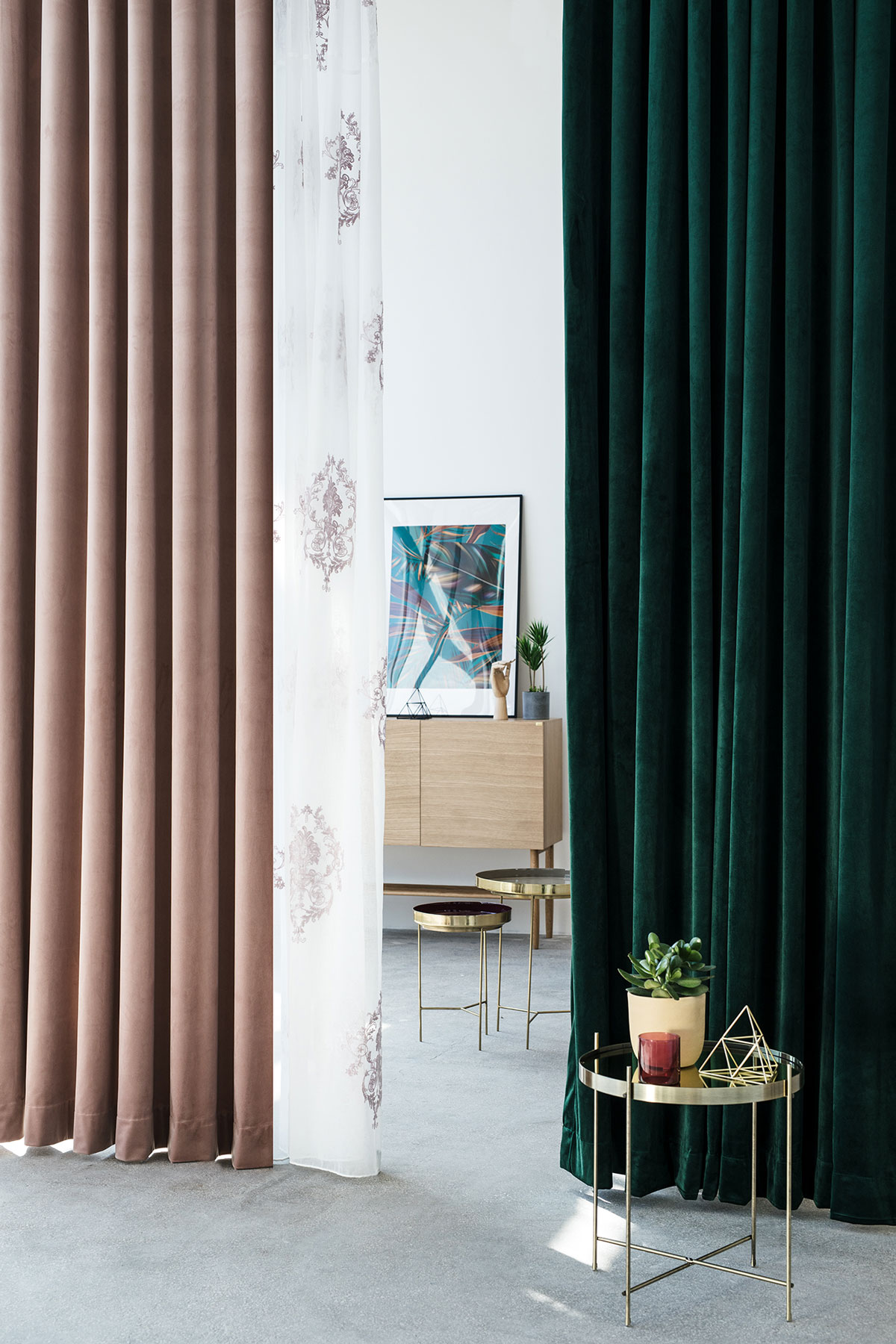 Castellano pastel pink colored fabric curtain