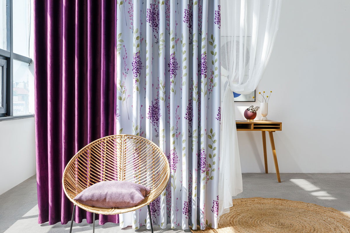 Castellano purple colored fabric curtain