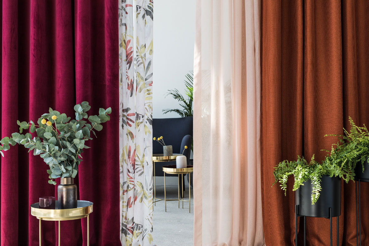 Castellano dark red colored fabric curtain