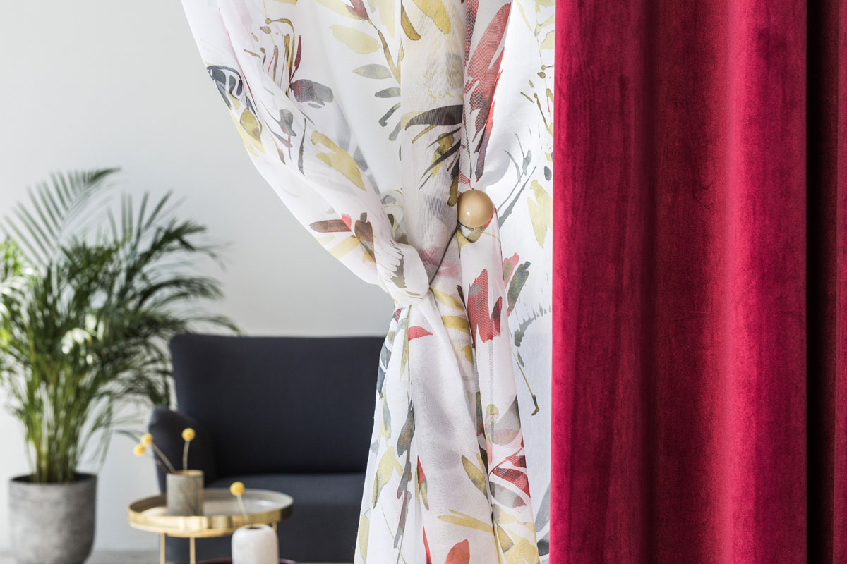 Castellano dark red colored fabric curtain