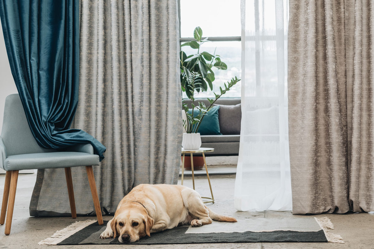 Castellano turquoise colored fabric curtain