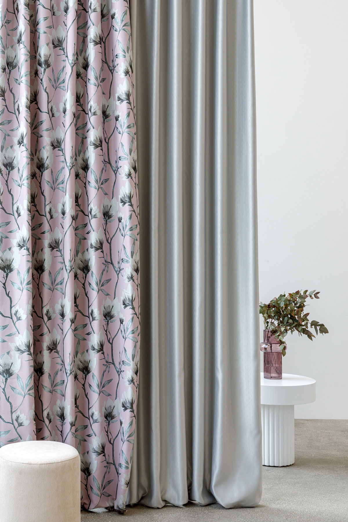 Cubano Pink colored fabric with flower pattern curtain