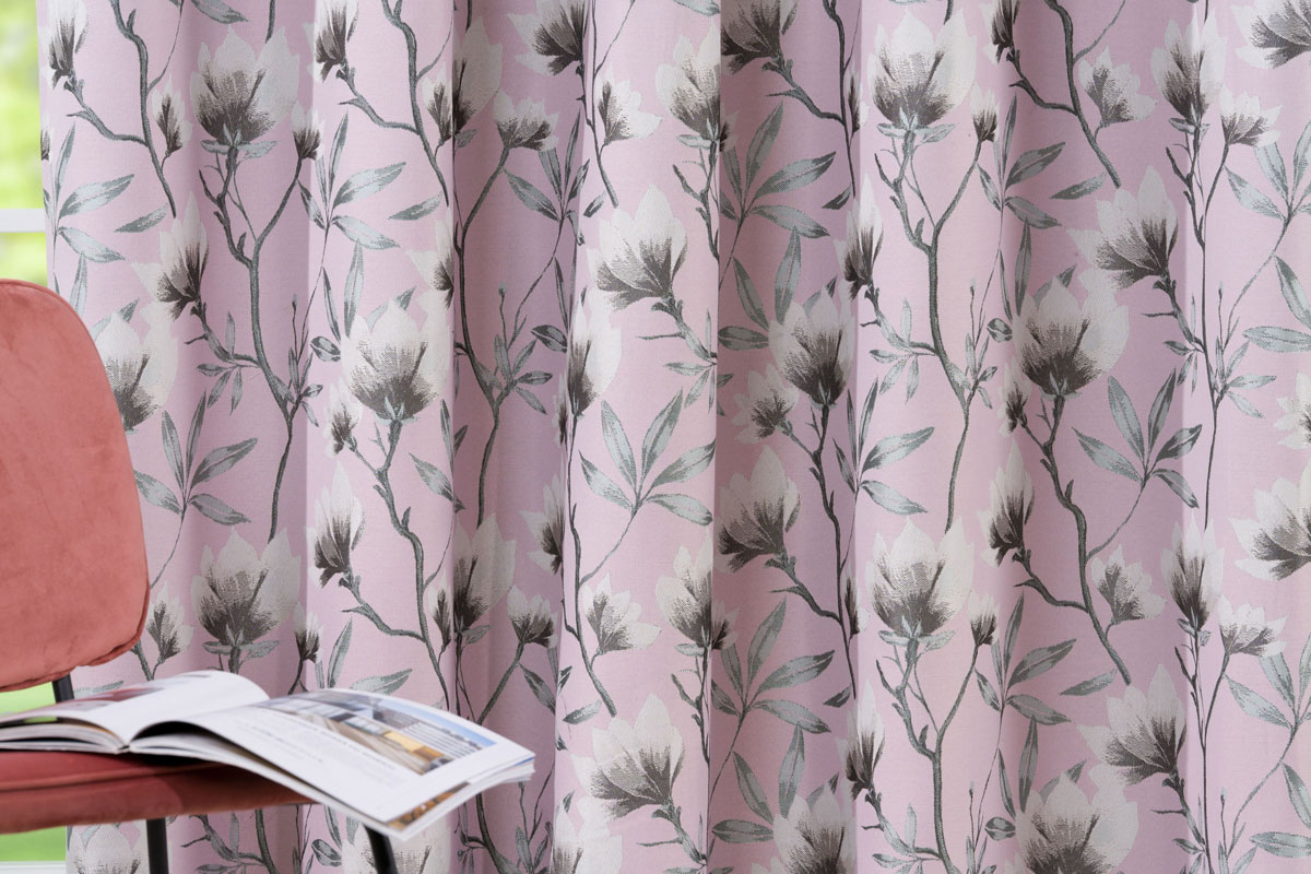 Cubano Pink colored fabric with flower pattern curtain
