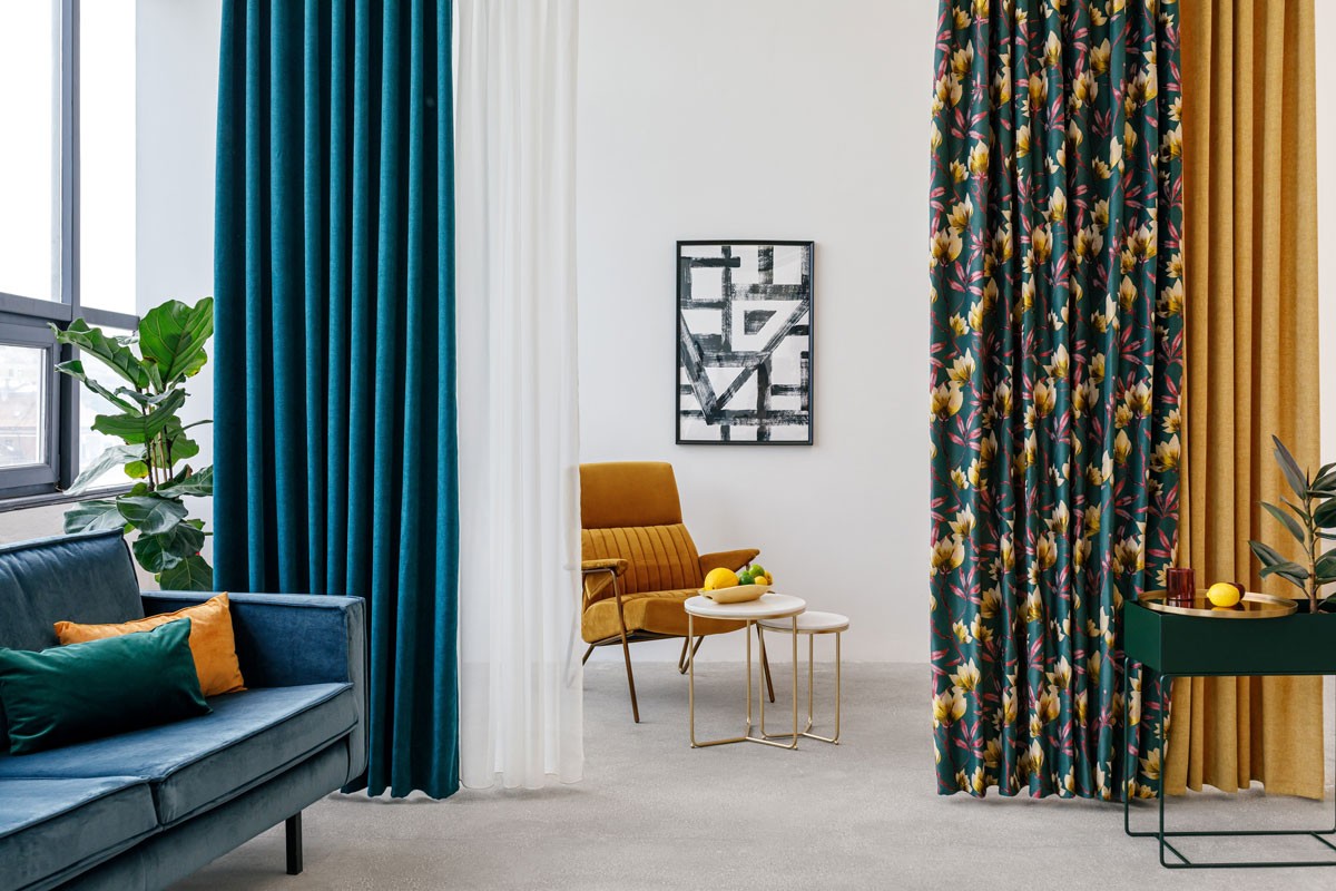 Cubano Green colored fabric with flower pattern curtain