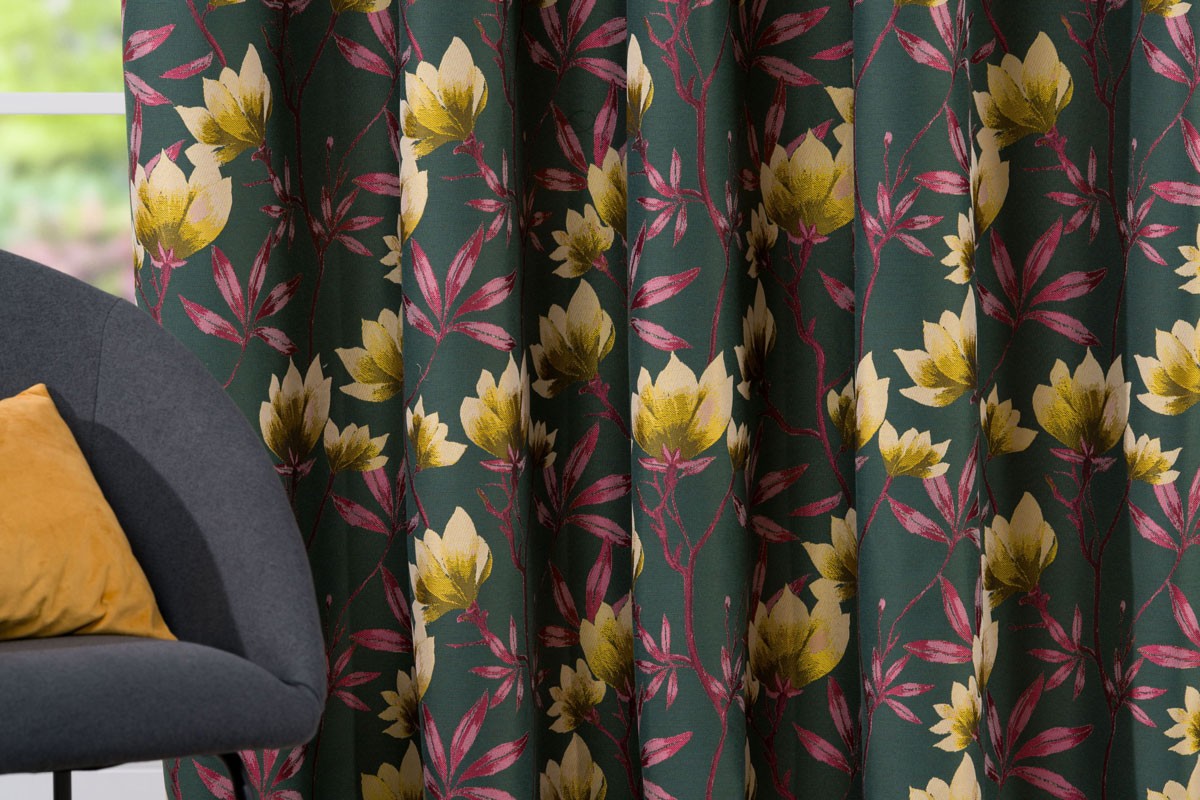 Cubano Green colored fabric with flower pattern curtain