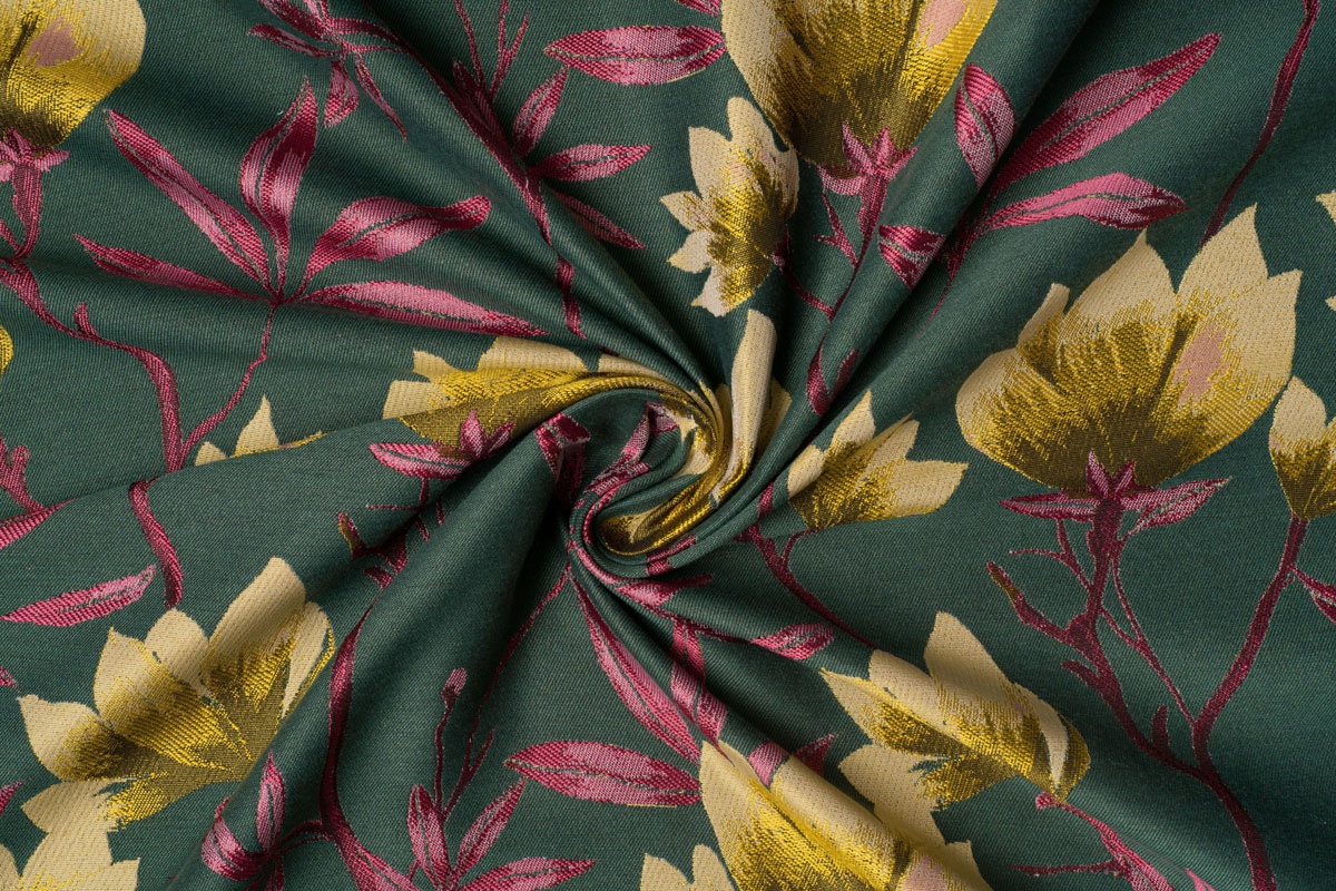 Cubano Green colored fabric with flower pattern curtain
