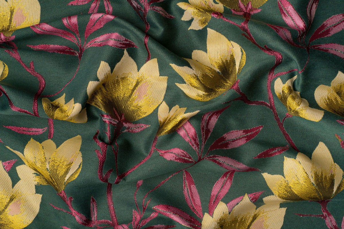Cubano Green colored fabric with flower pattern curtain