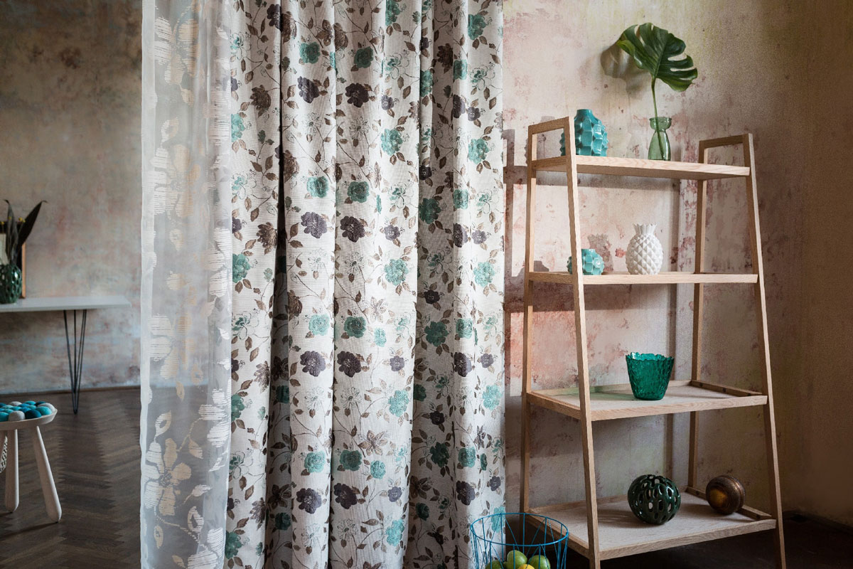 Kassandra Curtain turquoise flower pattern fabric