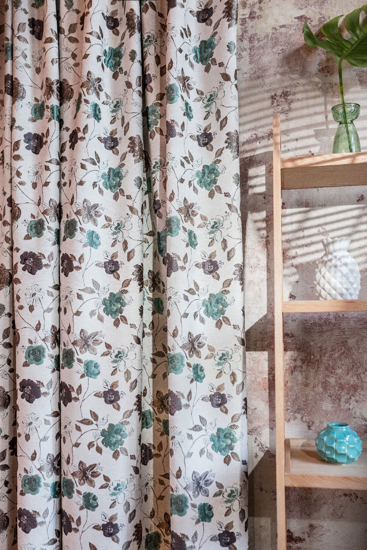 Kassandra Curtain turquoise flower pattern fabric