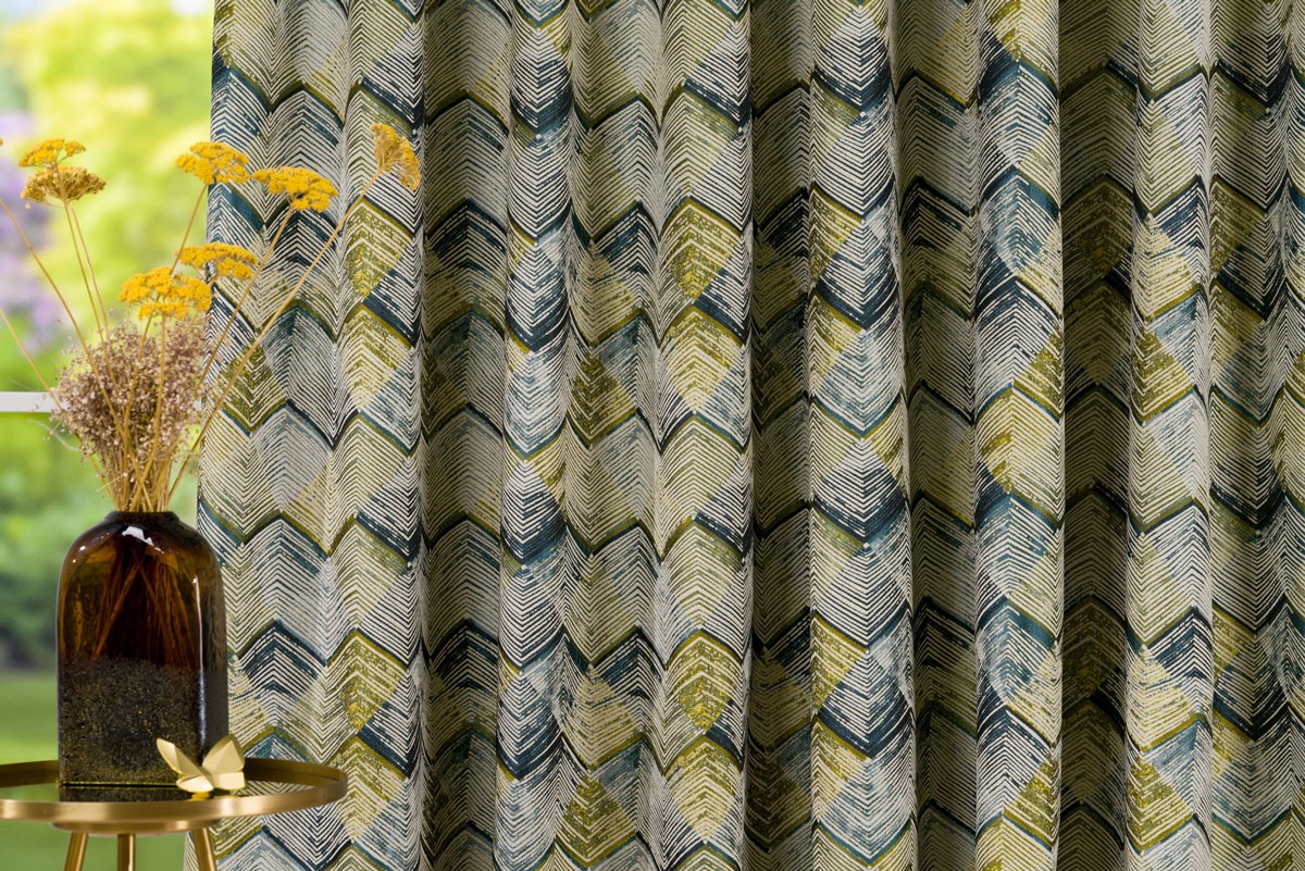 Utopia curtain green colored fabric with triangle pattern