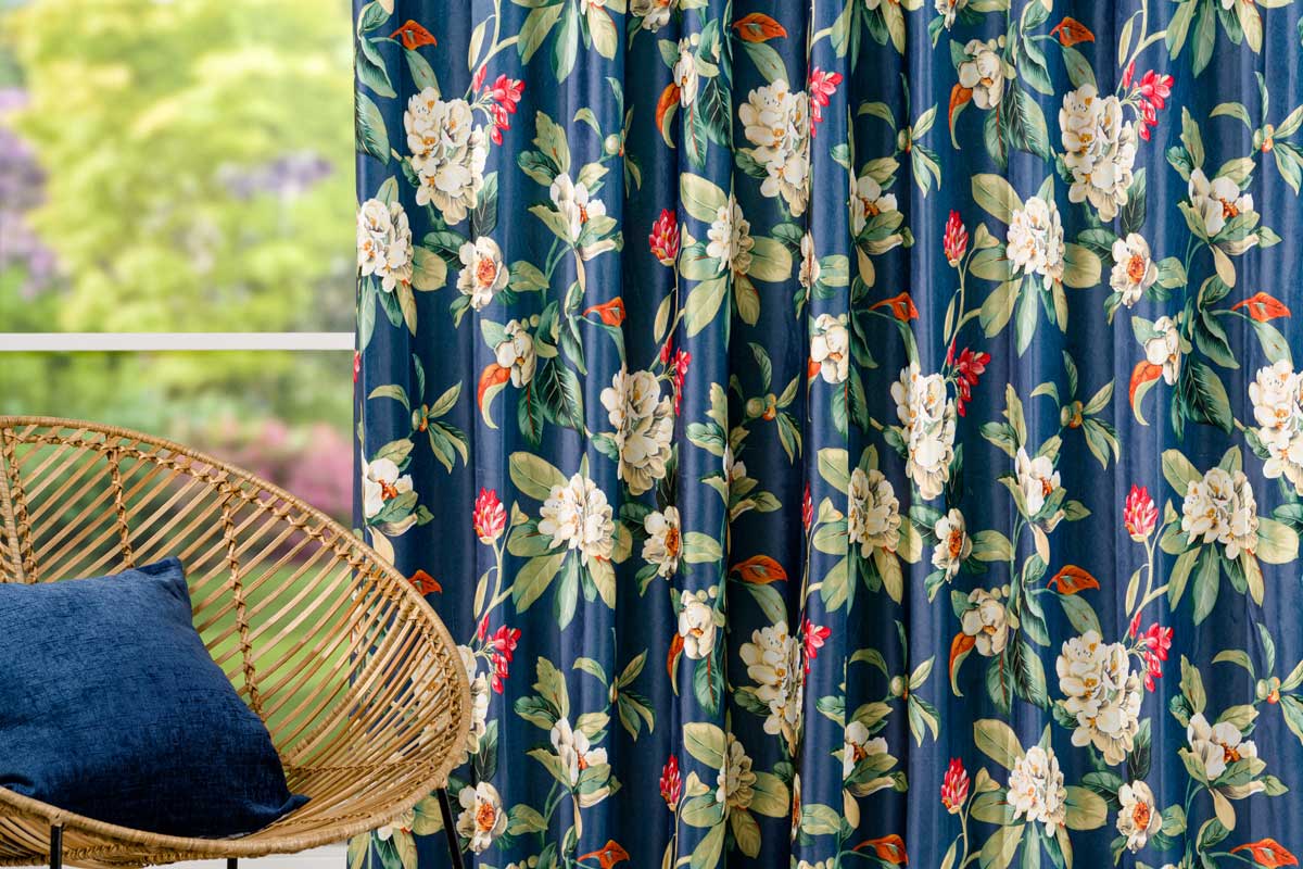 Kerida Curtain flower pattern blue colored fabric