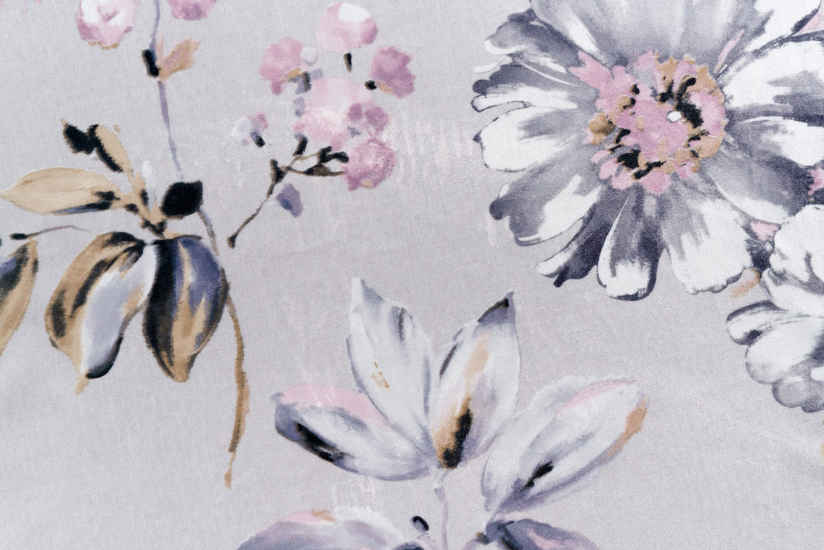 Samba pink and grey colored fabric curtain with flower pattern
