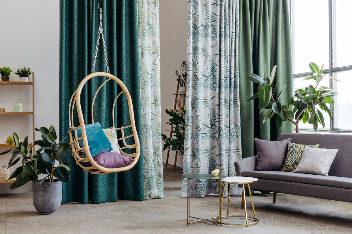 Madras Curtain green fabric