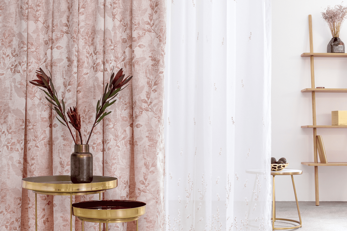 marsala pink colored material curtain