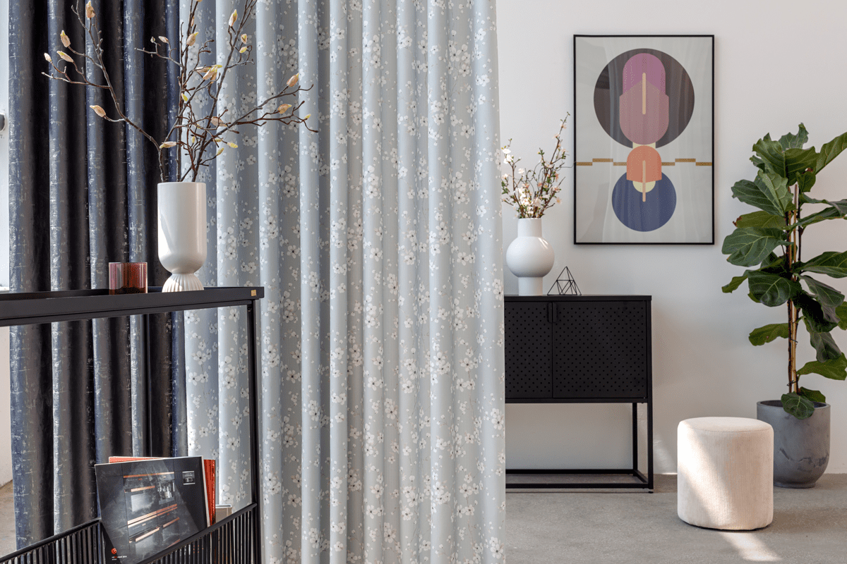 sakura grey colored material curtain
