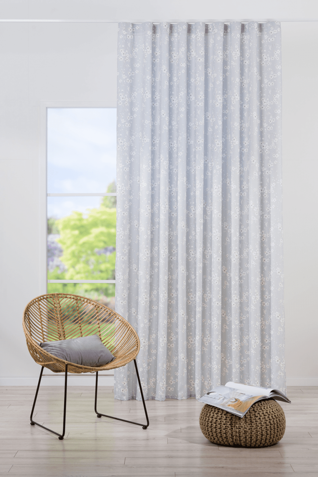 sakura grey colored material curtain