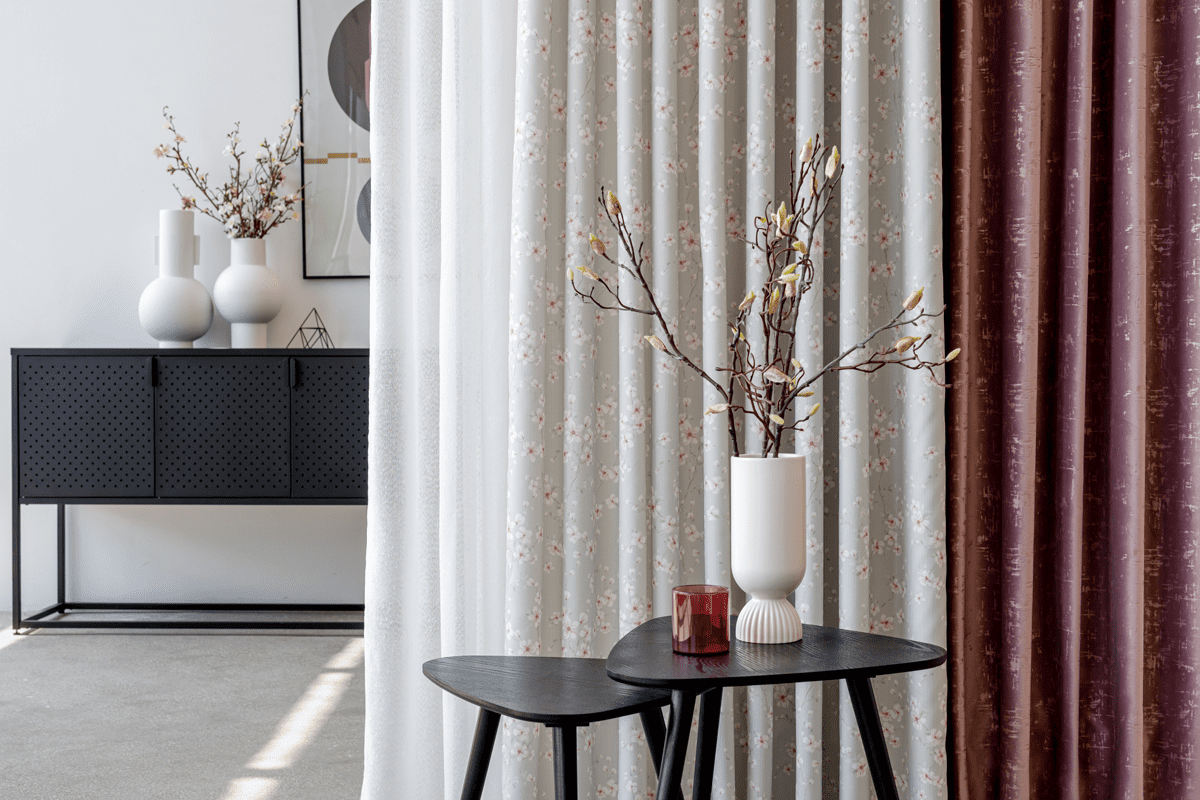 sakura blue colored material curtain