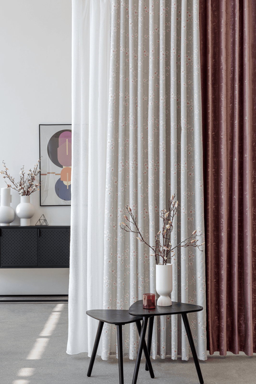 sakura blue colored material curtain