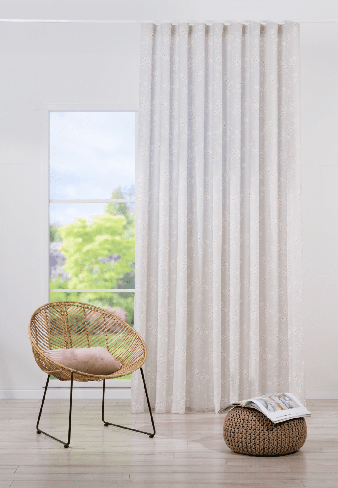 sakura blue colored material curtain