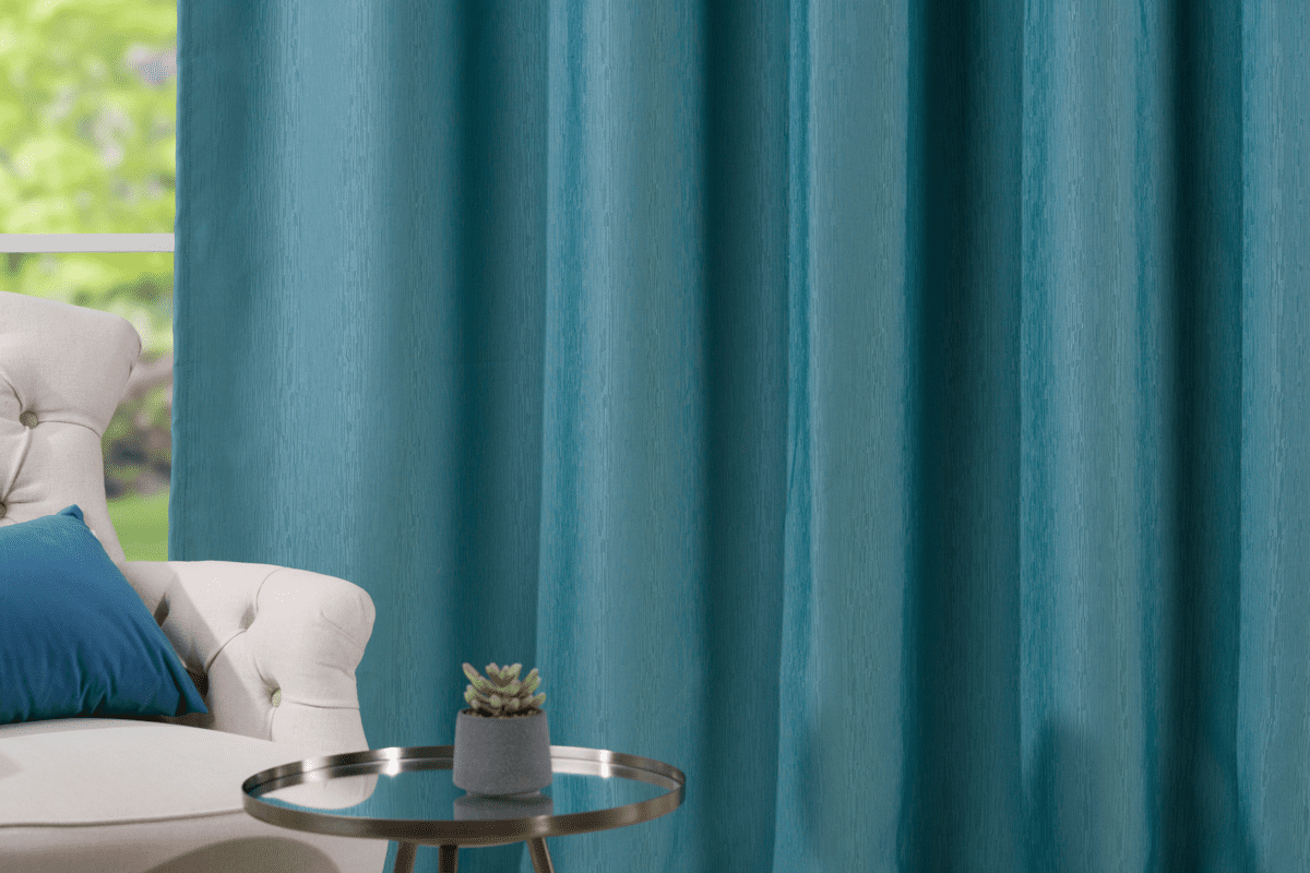 bellagio blue colored material curtain