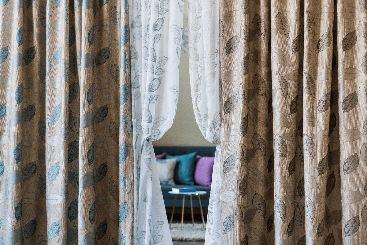 delancy blue colored material curtain