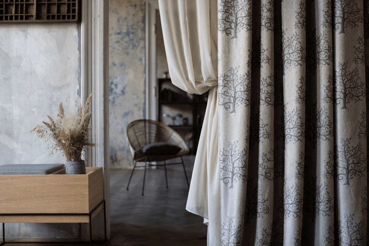 erinn beige colored material curtain