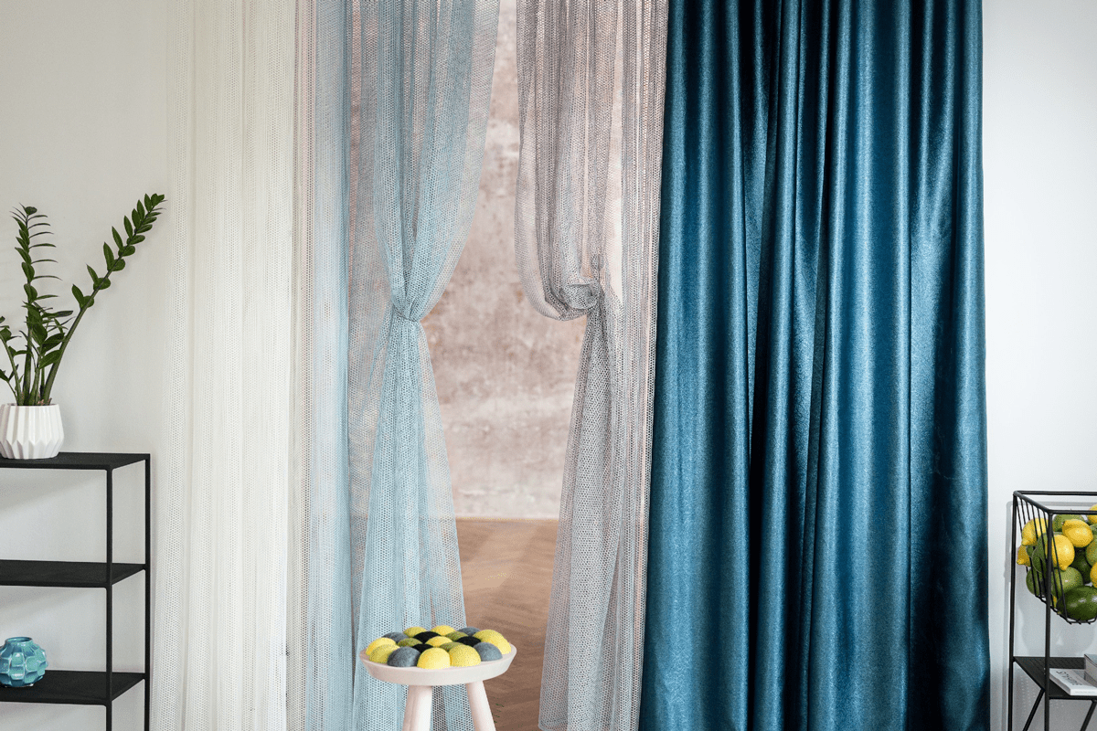 supreme blue colored material curtain