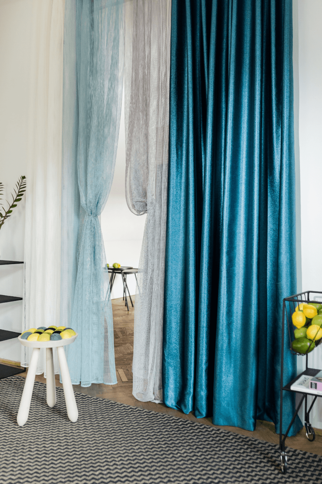 supreme blue colored material curtain