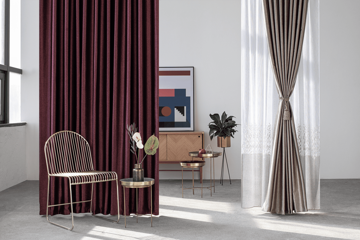 supreme dark red colored material curtain
