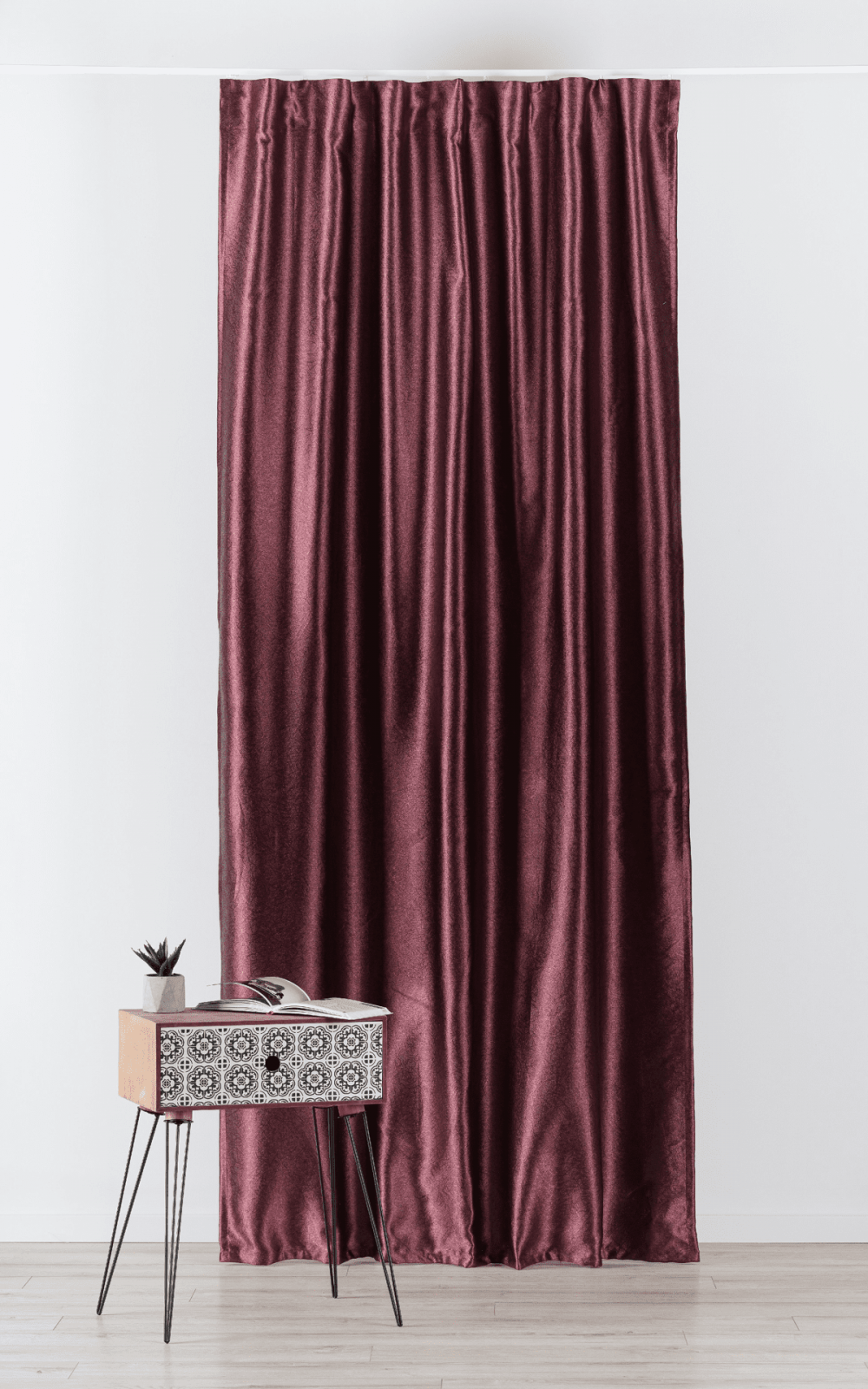 supreme dark red colored material curtain