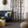 trellise purple colored material curtain