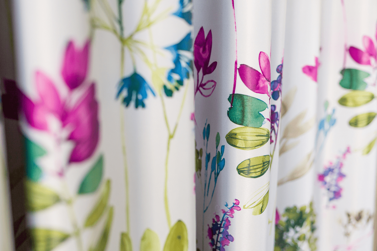 trellise purple colored material curtain