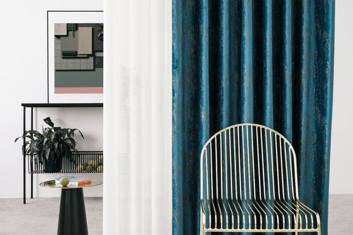 lussuria blue colored material curtain