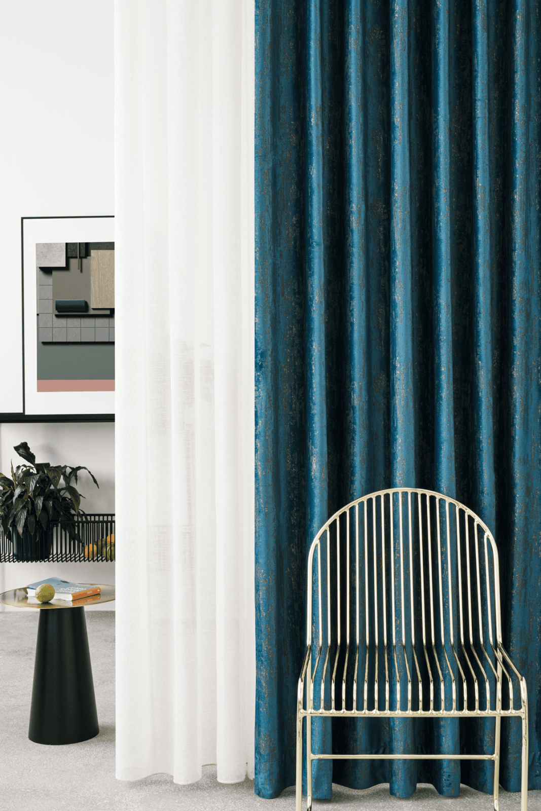 lussuria blue colored material curtain