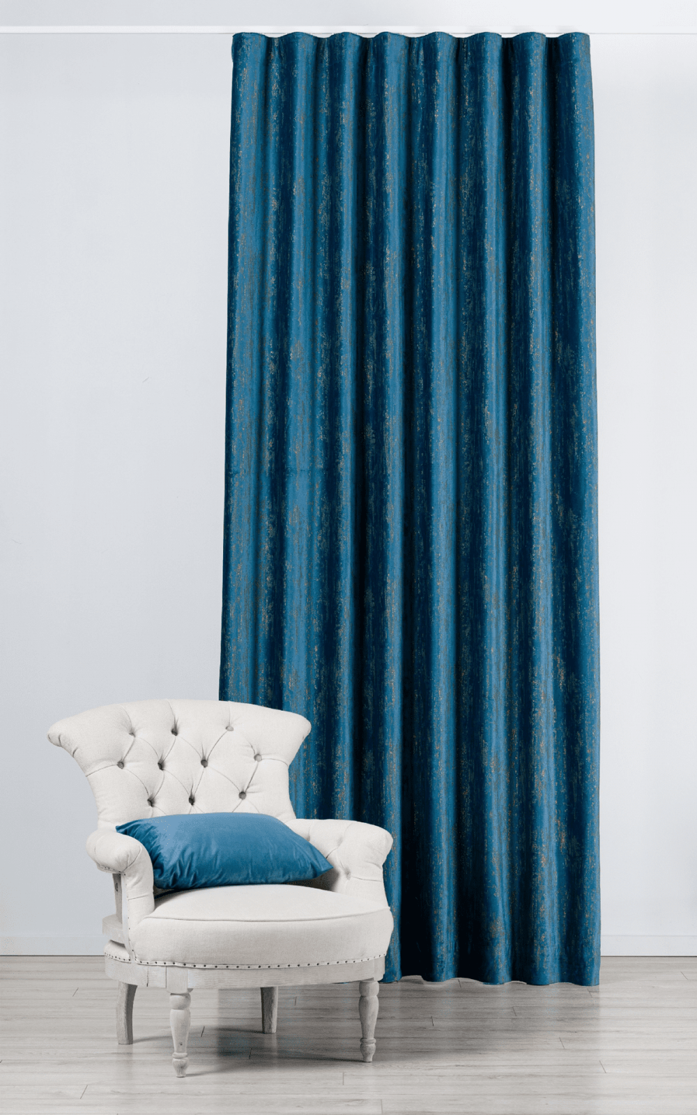 lussuria blue colored material curtain