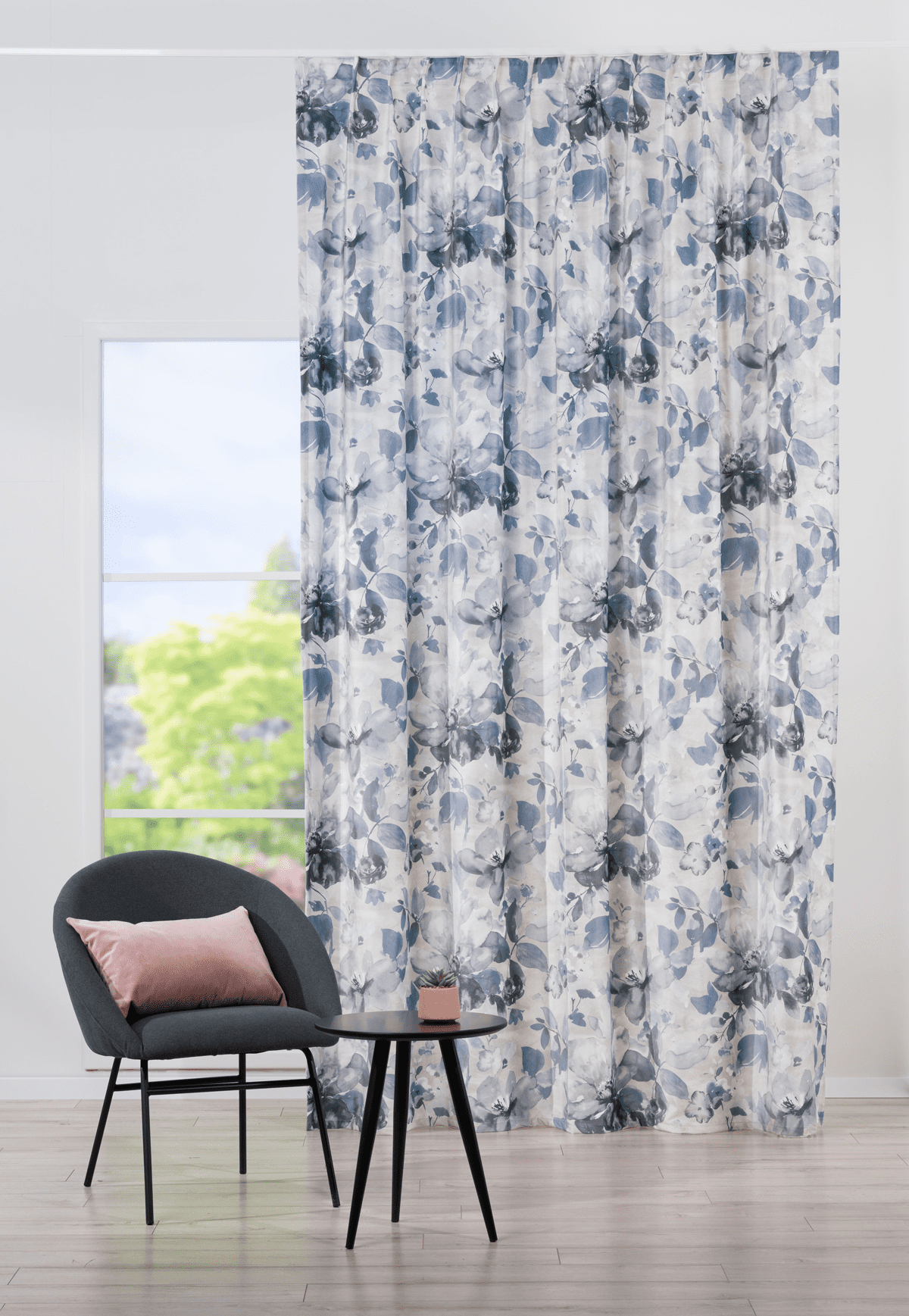 jolie blue colored material curtain