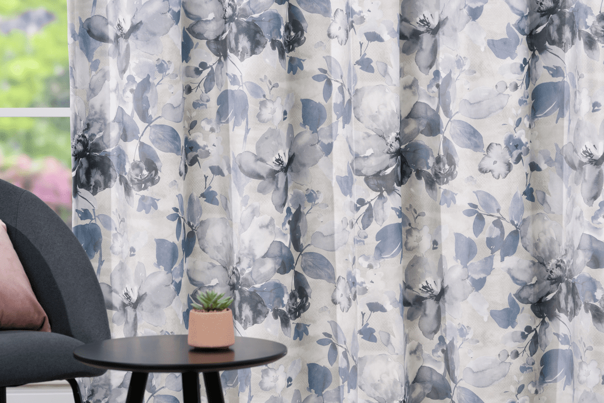 jolie blue colored material curtain