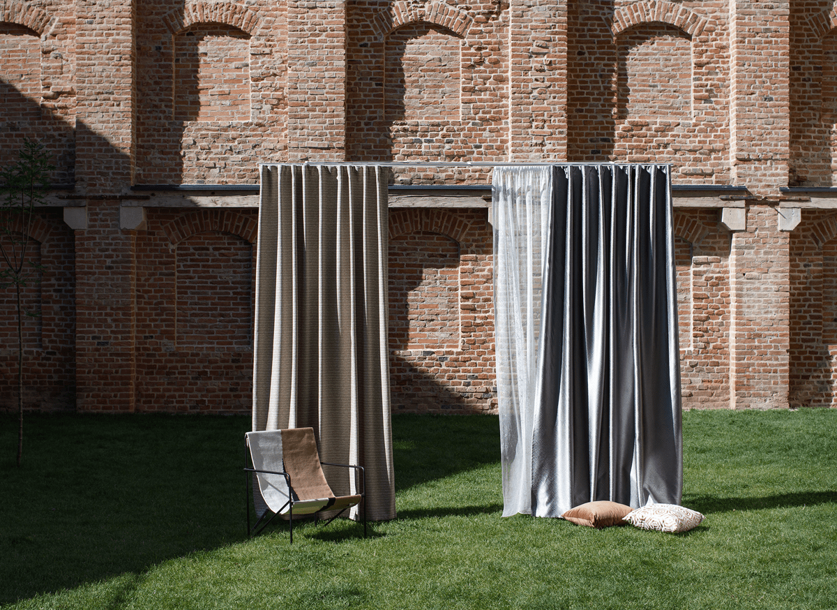 lusso beige colored material curtain