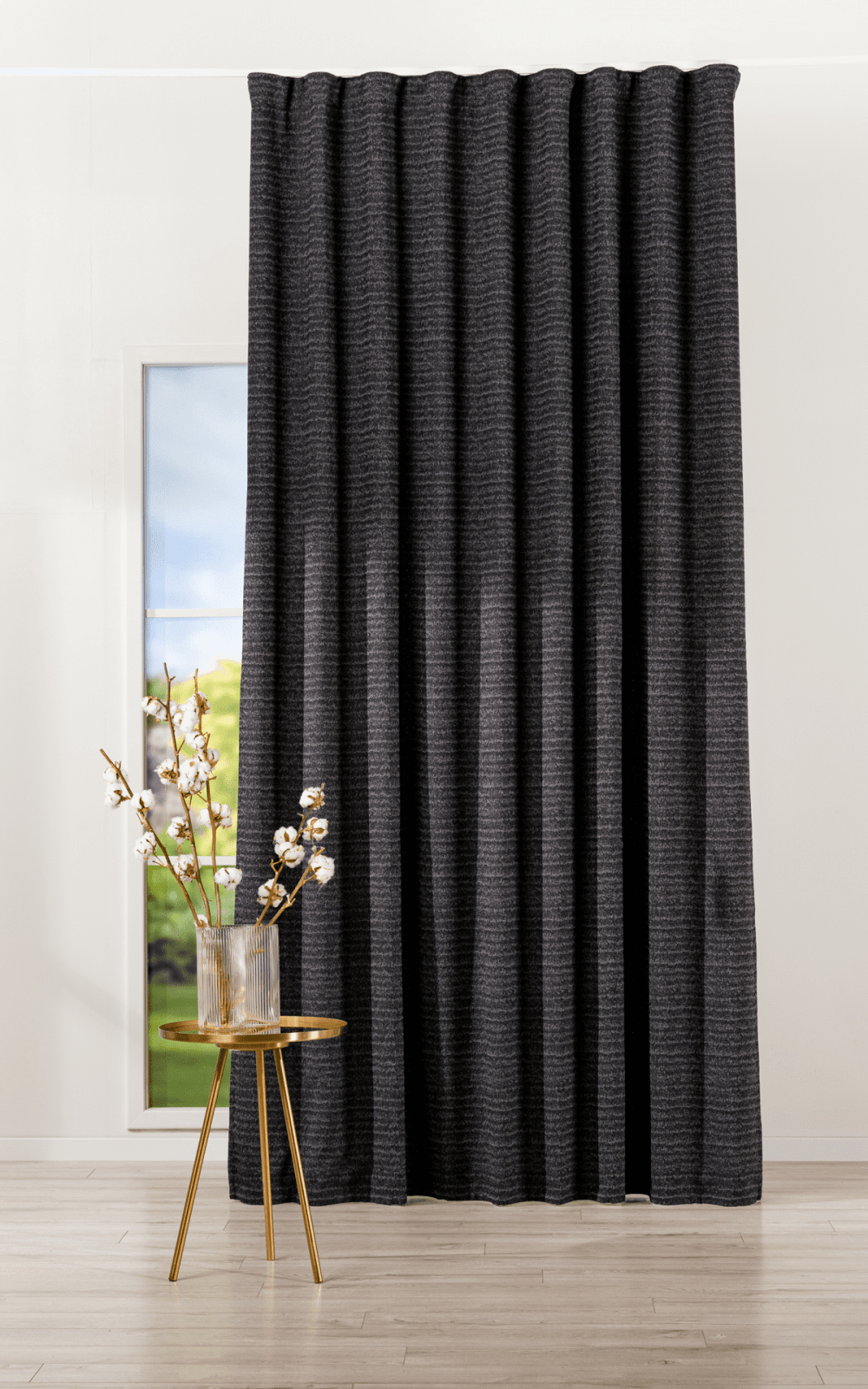 lusso black colored material curtain